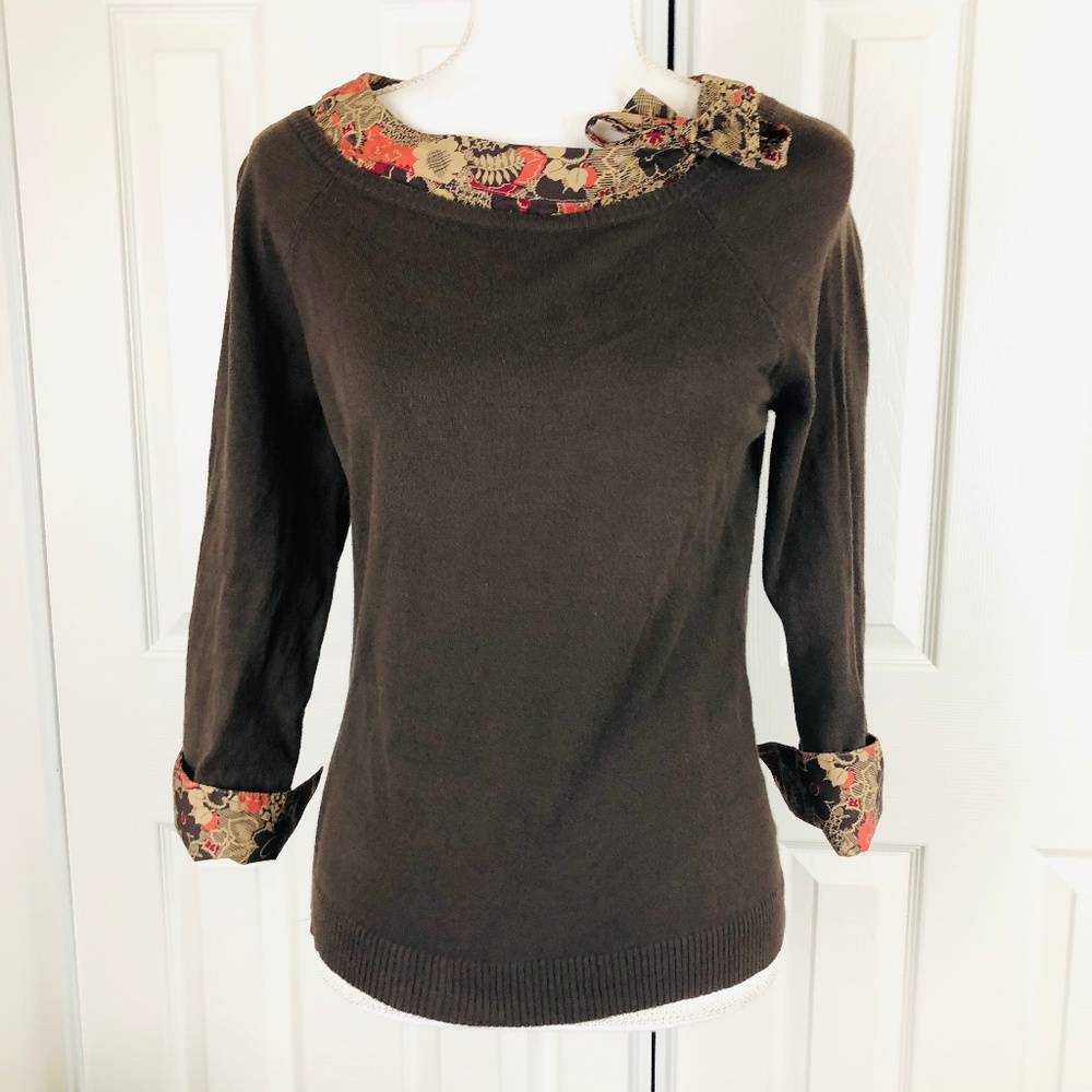 Ann Taylor Loft Brown Faux Double shirt size LP